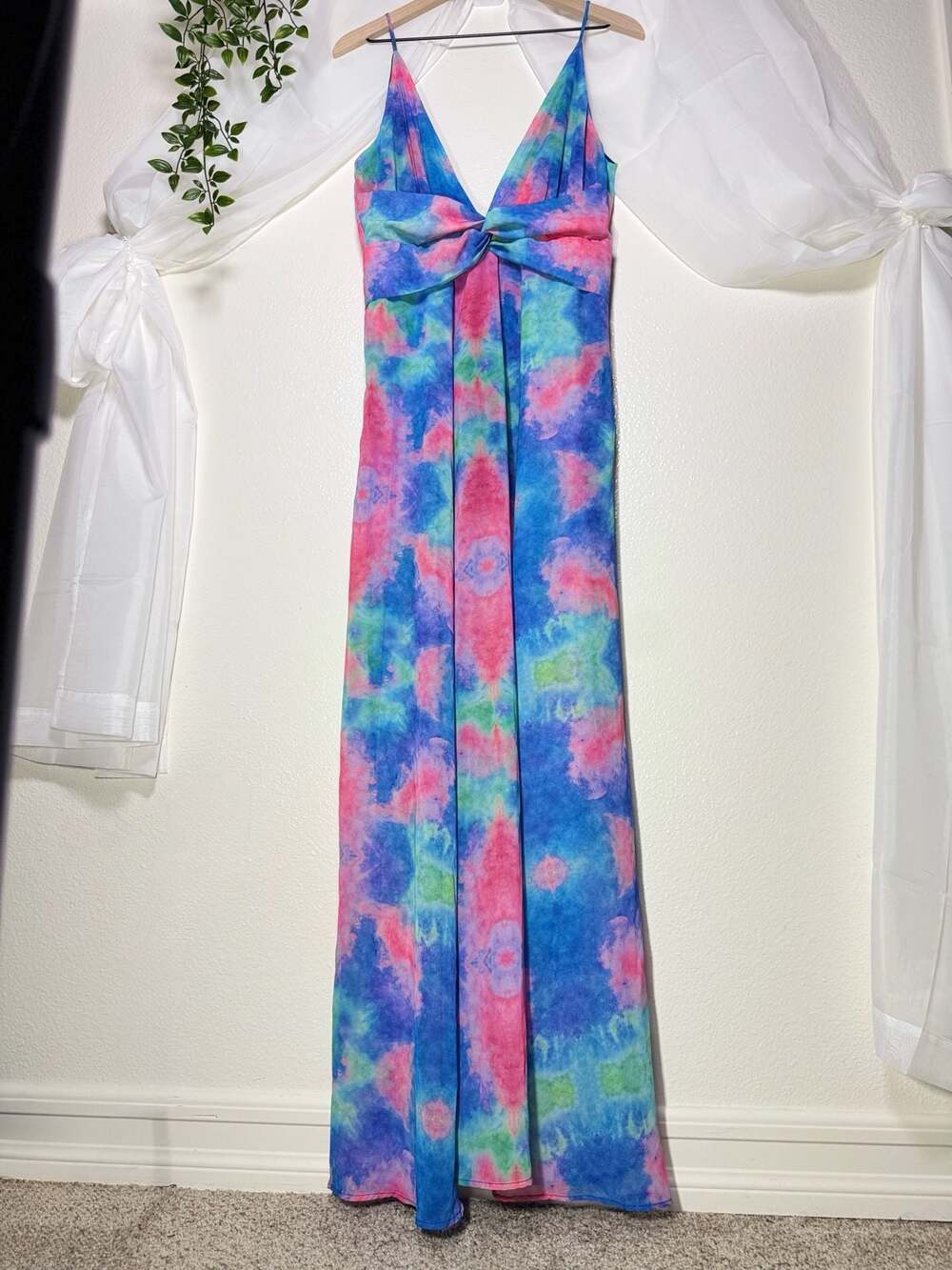 Lilly's Kloset Tie-Dye V-Neck Sleeveless Bodysuit Maxi Dress Coquette